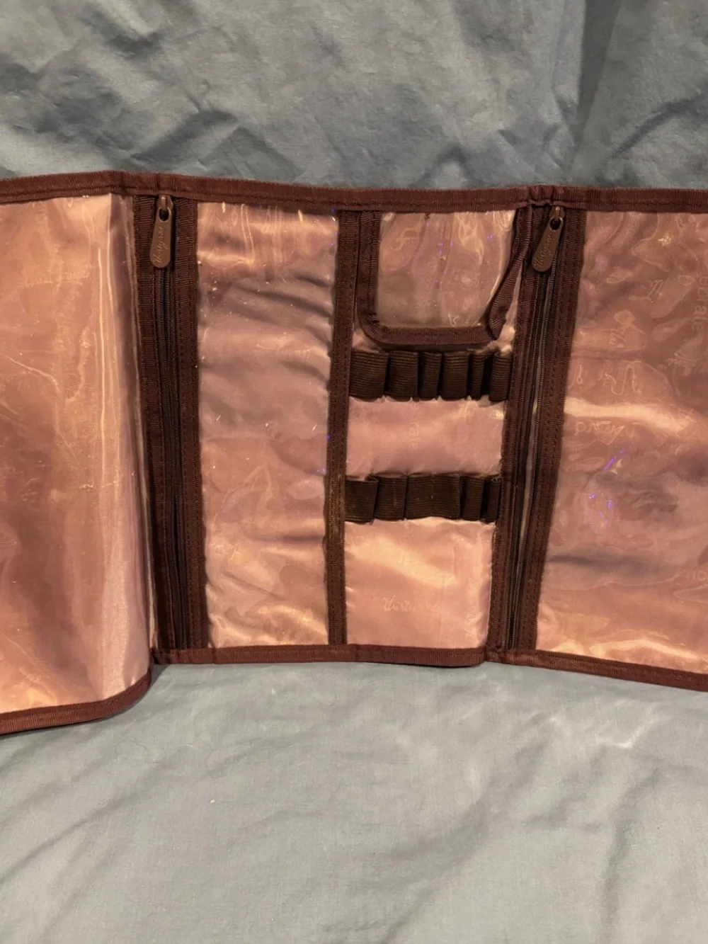 Thirty One Timeless Beauty Bag Plum Stripe